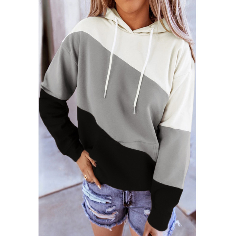 New Women's Long-sleeved Stitching Hooded Printed Sweater