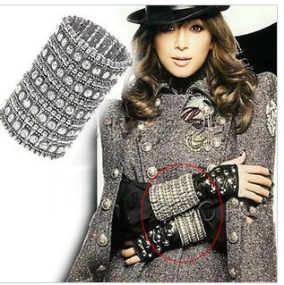 Full-color Diamond Punk Wide Bangle Bracelet - Jewelry & Watches