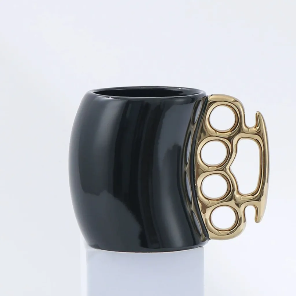 Novelty Brass Knuckle Coffee Mug Ceramic, Black And White Unique Handle Design Funny Mugs Gifts For Christmas Novelty Ceramic Coffee Mug,Mas Presen...