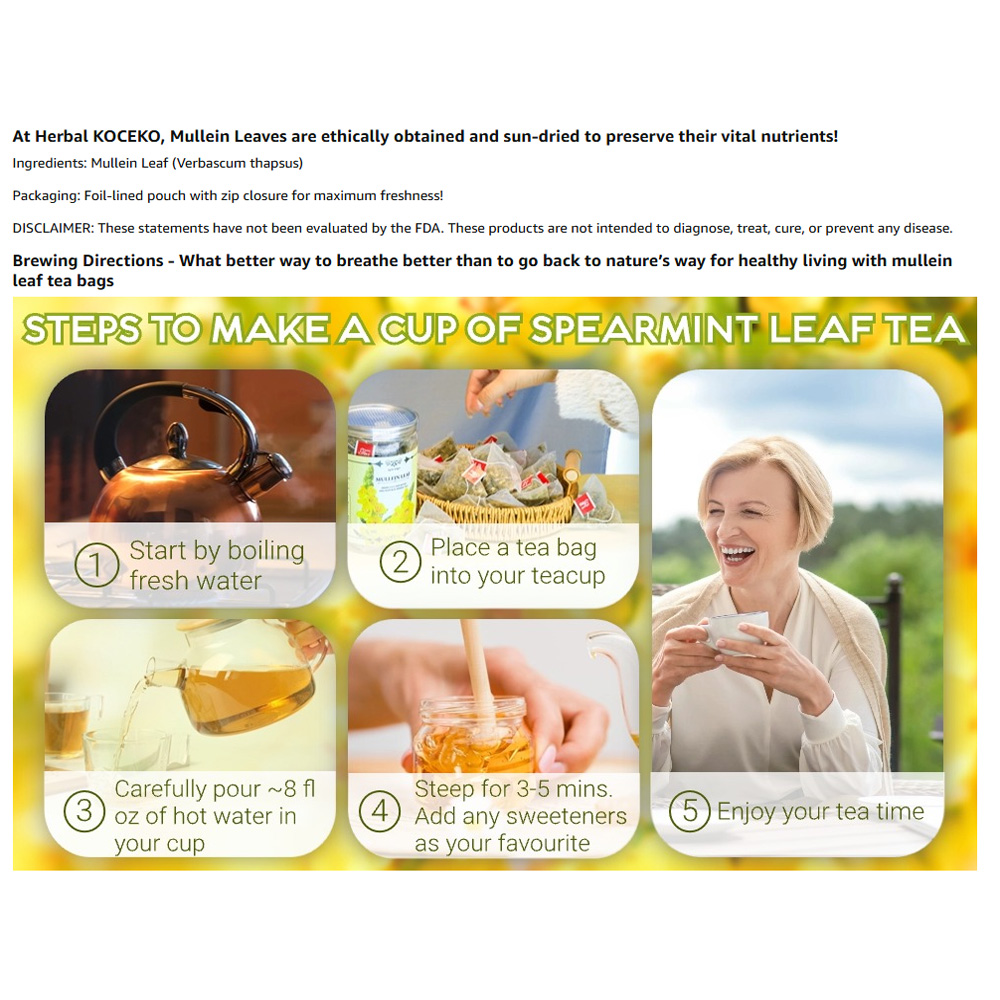 Hairy Flower Tea,Natural Herbal Tea,Mullein Leaf Tea, 30 Bags — foto 2