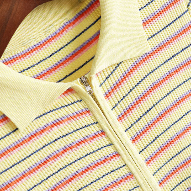 Polo Neck Striped Short Sleeve T-Shirt