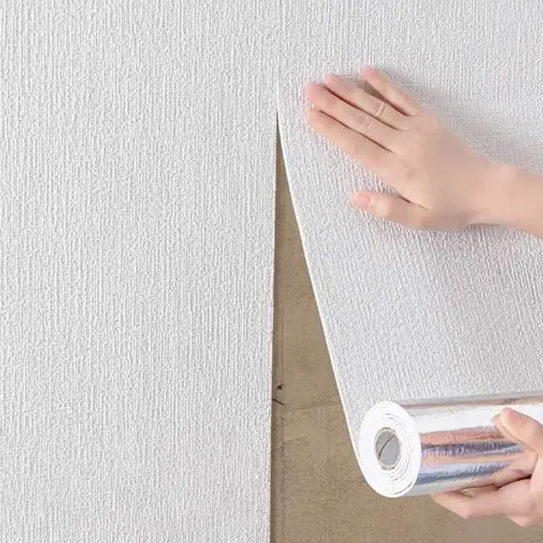 10M Thicken Self Adhesive Thermal Insulation Wallpaper Linen Plain Wall Sticker — image 2