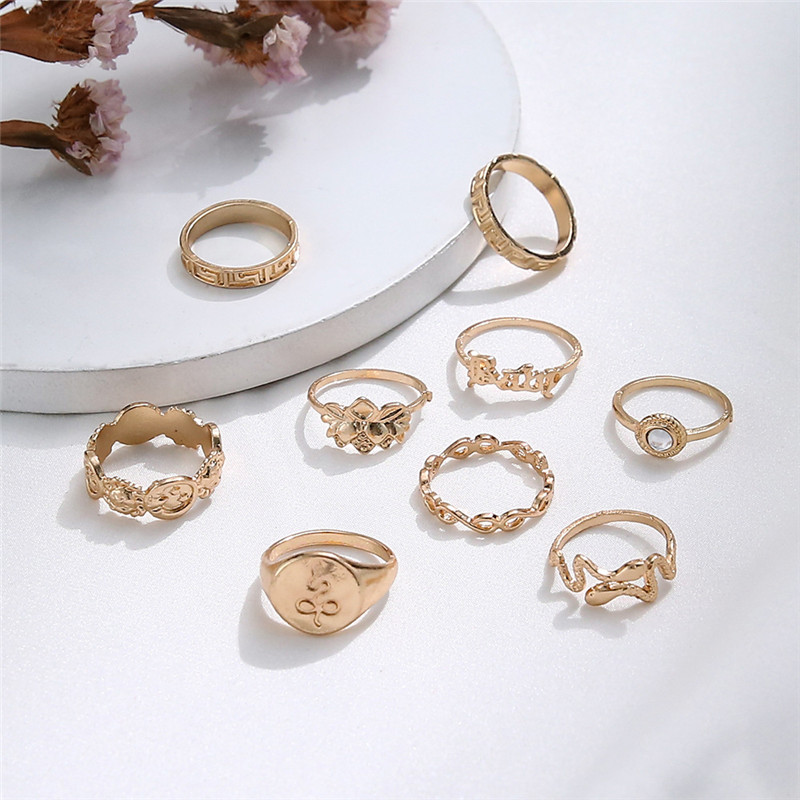 Trendy Hollow Snake Letter 9-piece Set Ring