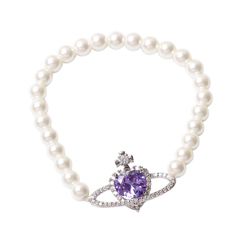 Title 2, Purple Planet Saturn Zircon Pearl Bracelet