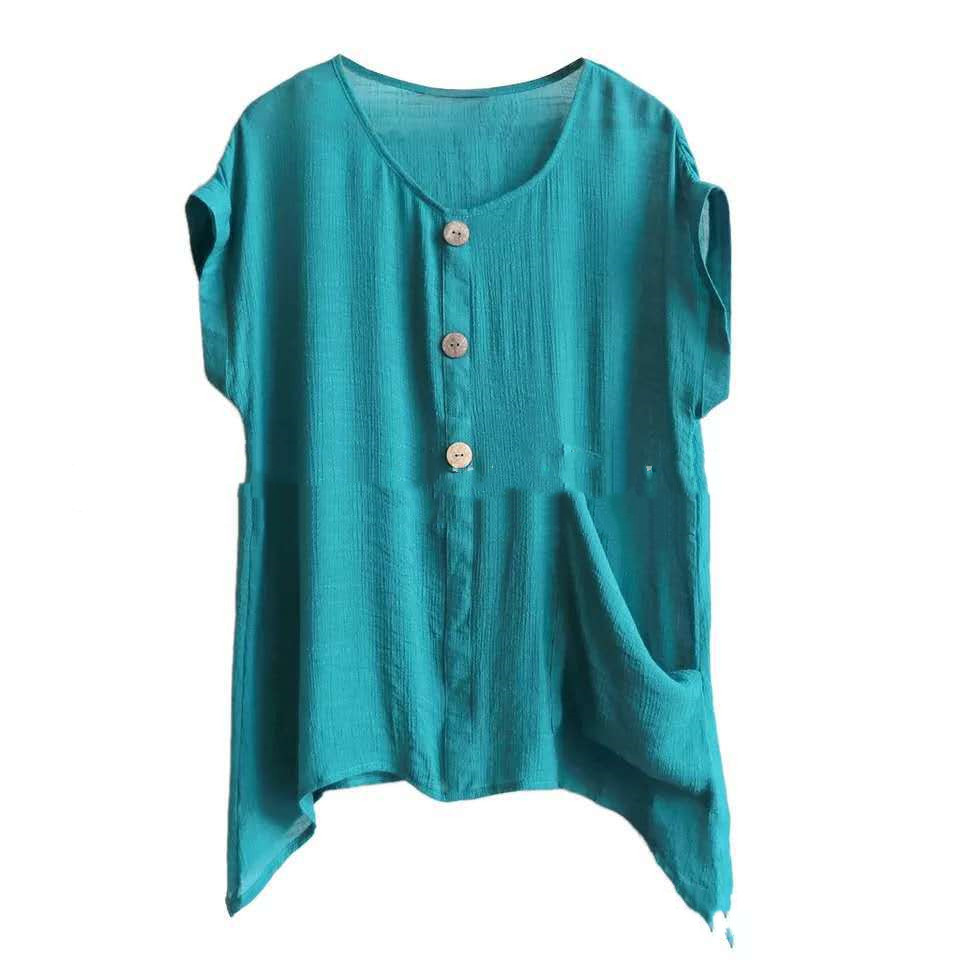 Casual Women's Shirt Short Sleeve Pocket Pullover Summer T-shirt
