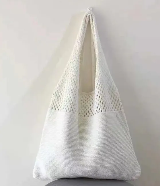 Simple Vintage Cutout Knit Tote Bag White - Shop at LoveMi