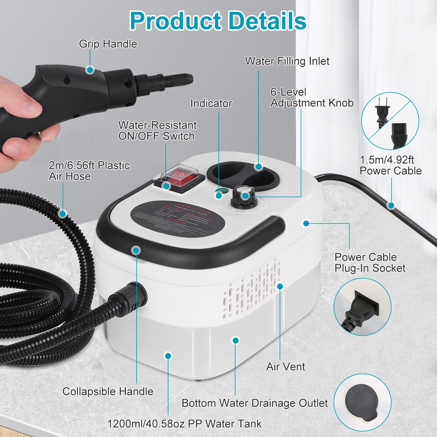 2500W Handheld Steamer Cleaner Multifunctional Little Steamer Powerful High Temp Steam Clean Machine With Gloves For Cleaning Car Detailing Couch Floor Tile Microwave Mattress Bed Bugs Window thumbnail 2