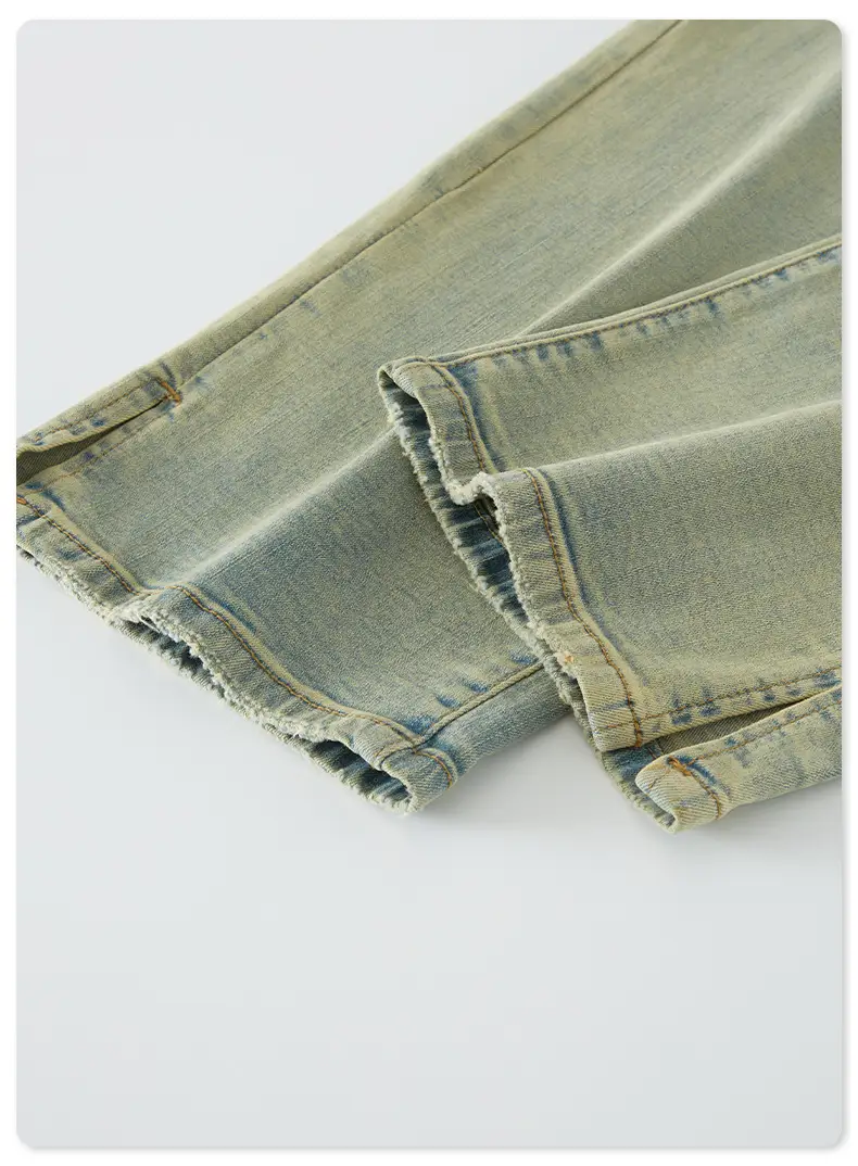 Men's Yellow Mud Color Slit Jeans Trendy Brand