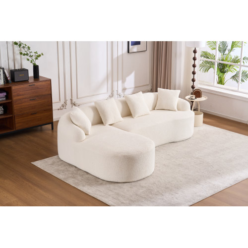 LY-022 GREY COMPRESSION SOFA Combining Chaise Longue With 3-seater, Wood Grain Chenille Fabric, Full Sponge Compression Sofa,combined Sofa With 4 Pillows For Living Home Furniture Apartment - Image 18