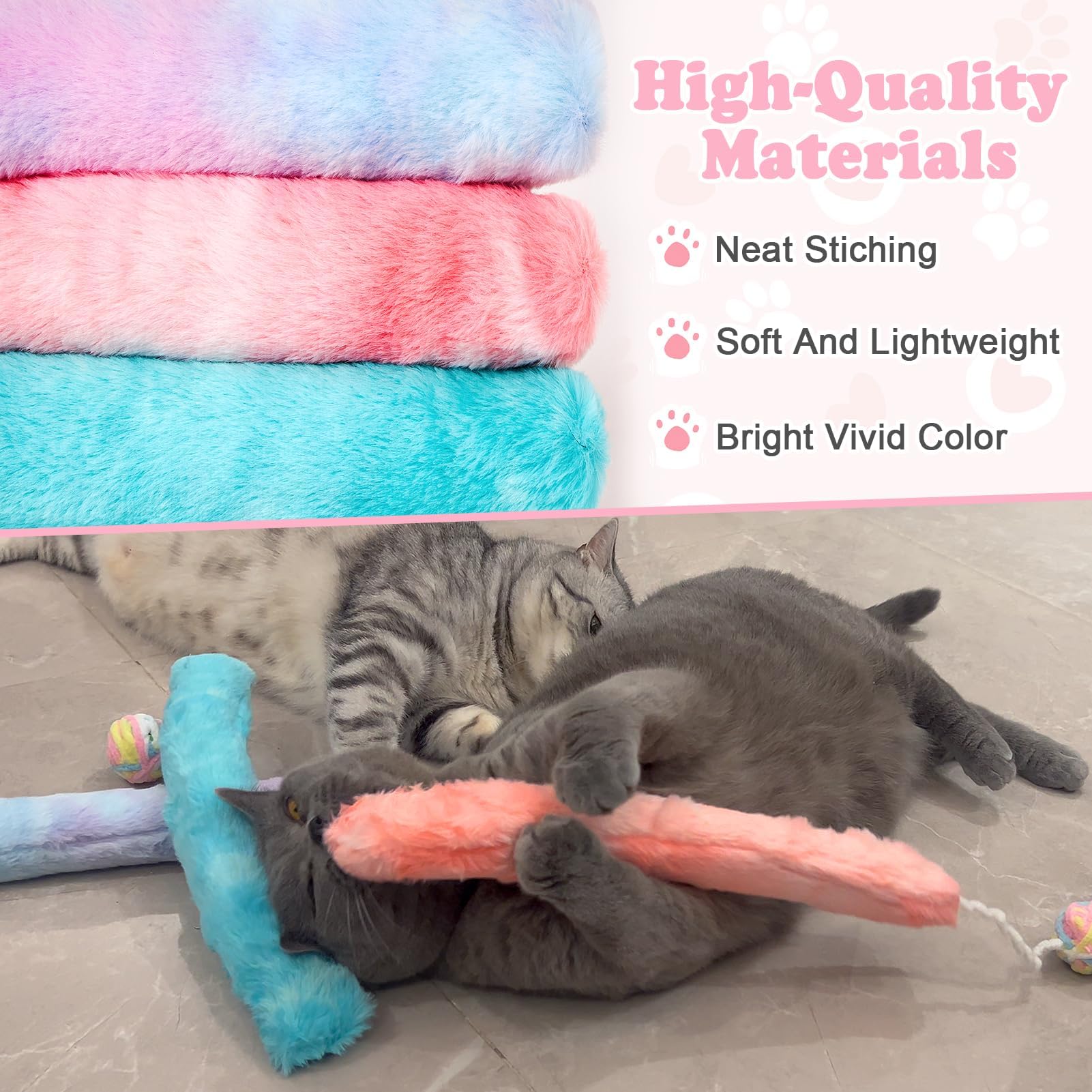 Cat Kicker Toy Large 3pcs, Cat Catnip Toys With Bell Interactive Kitten Toys For Indoor Cats 14.6in 3