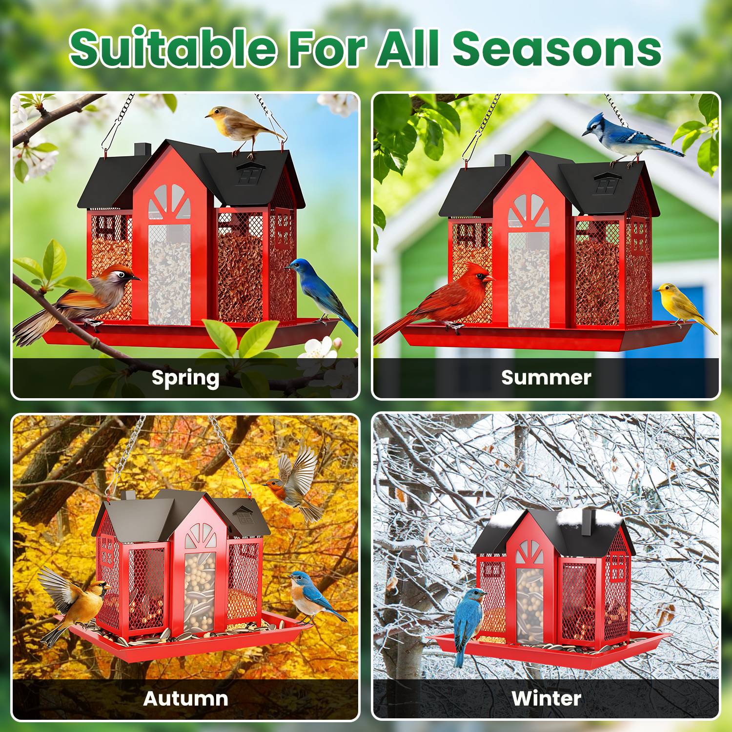 1Pc  Metal Hanging Bird Feeder House Classic Barn Bird Feeder House Iron Hanging Outdoor Feeder With Visible Window And Lift Top Lid 15.75in Hanging Length Wild Birds Garden Yard — foto 14