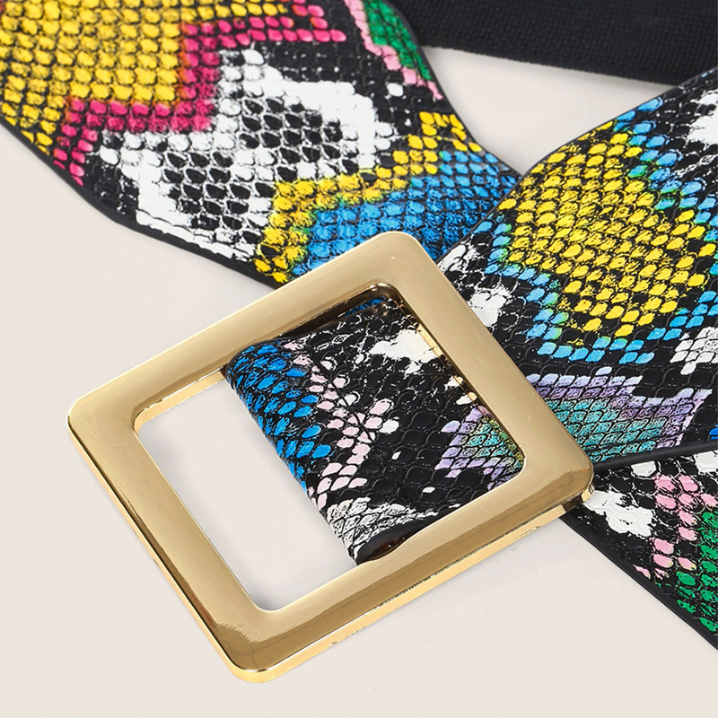 Elastic Girdle Women's Green Snake Pattern Belt Widened Decorative Belt Retractable Girdle