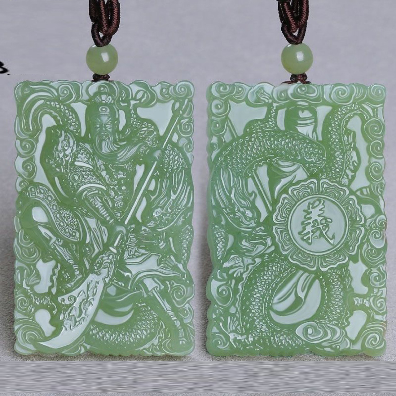 Hetian Jade White Jade Guan Gong Pendant Men's Amulet Qinghai Material Green White Jade Domineering Guan Er Ye Jade Pendant