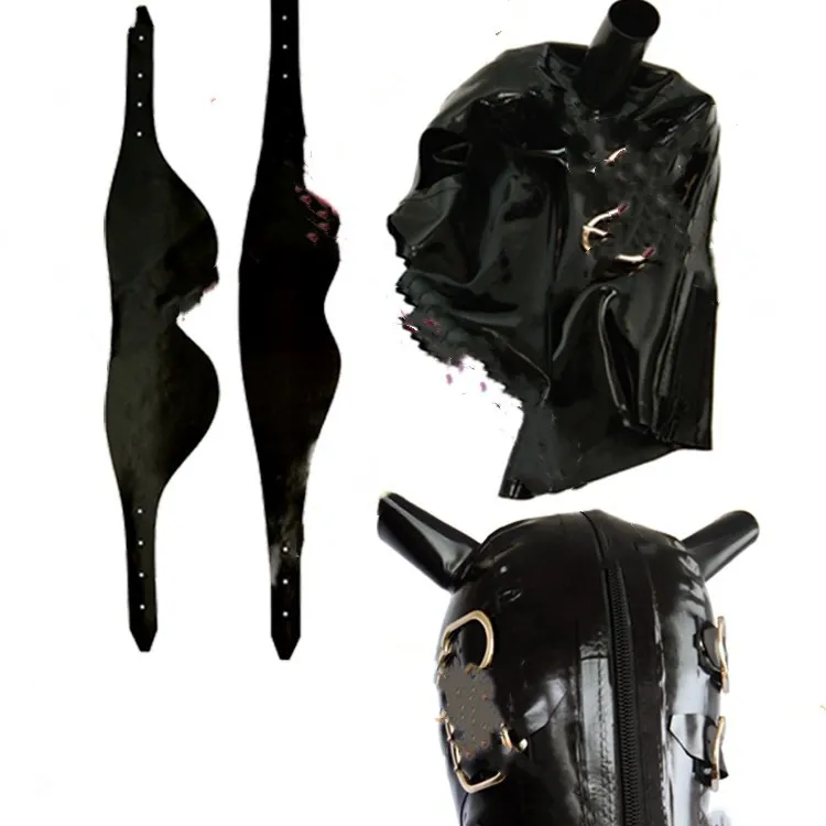 Double Hair Tube Mobile Eye And Mouth Mask Latex Head Cover - Black
