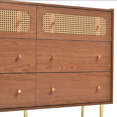 Rattan Sideboard Cabinet For Living Room, Chest Of Drawers With 6 Walnut - 40D — image 11