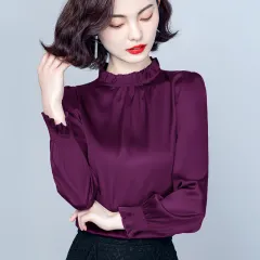 Satin Foreign Style Small Shirt Gentle Wind Bubble Sleeve Top - Purple - View 1