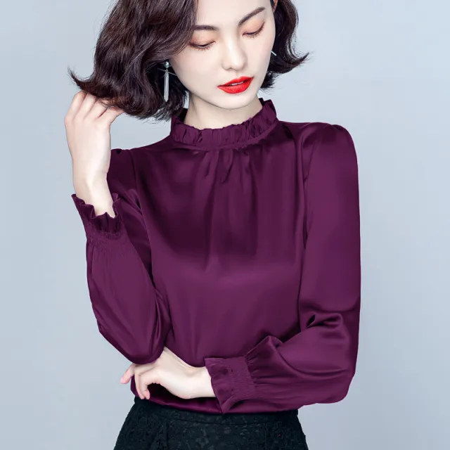 Satin Foreign Style Small Shirt Gentle Wind Bubble Sleeve Top Purple - Shop at LoveMi