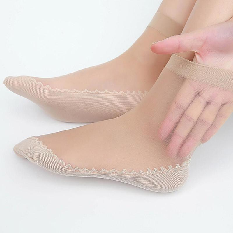 10pairs Thin Silky Sheer Ladies Summer Cotton Silk Socks Women High Ankle Ultra — image 7