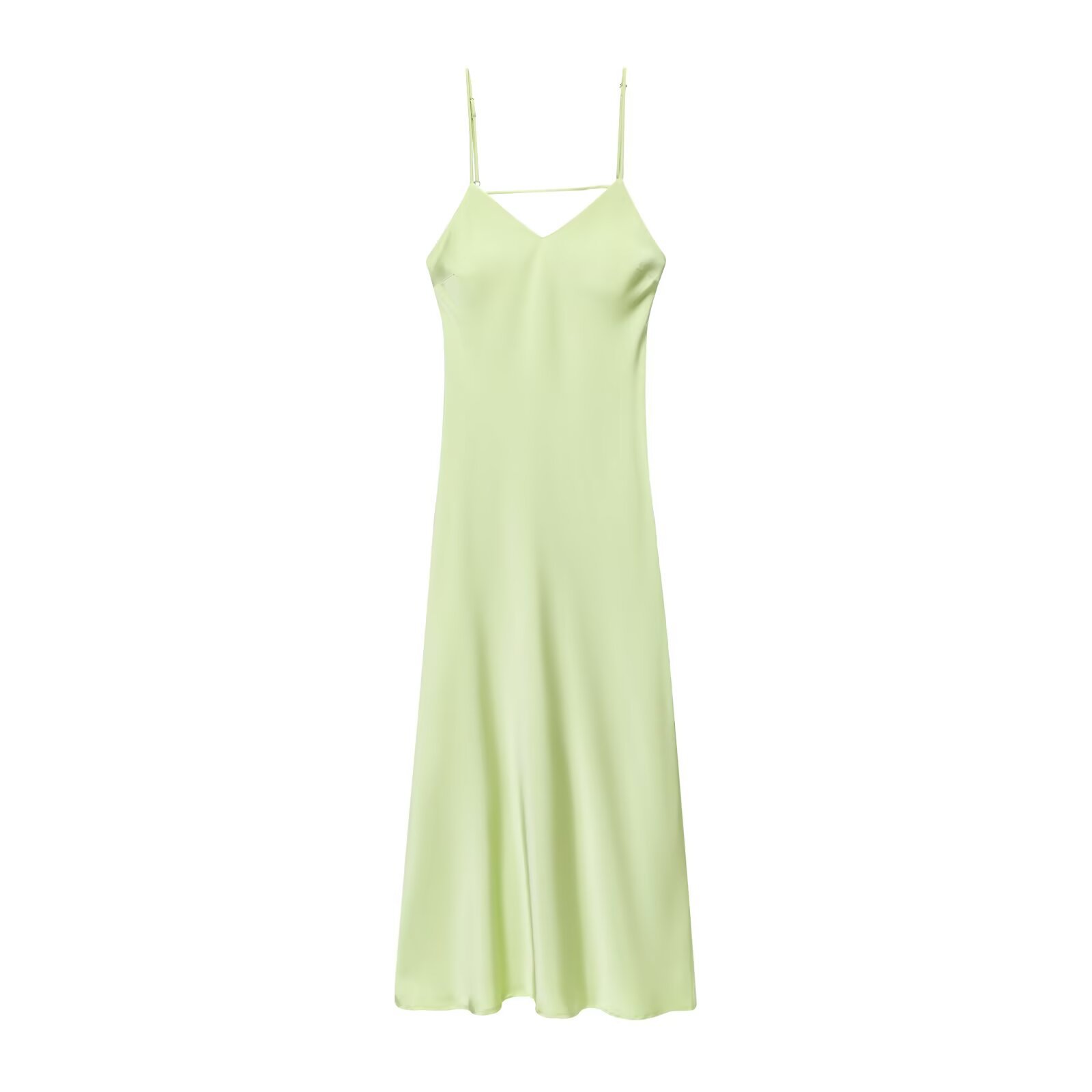 Silk Textured Solid Color Long Suspender Dress