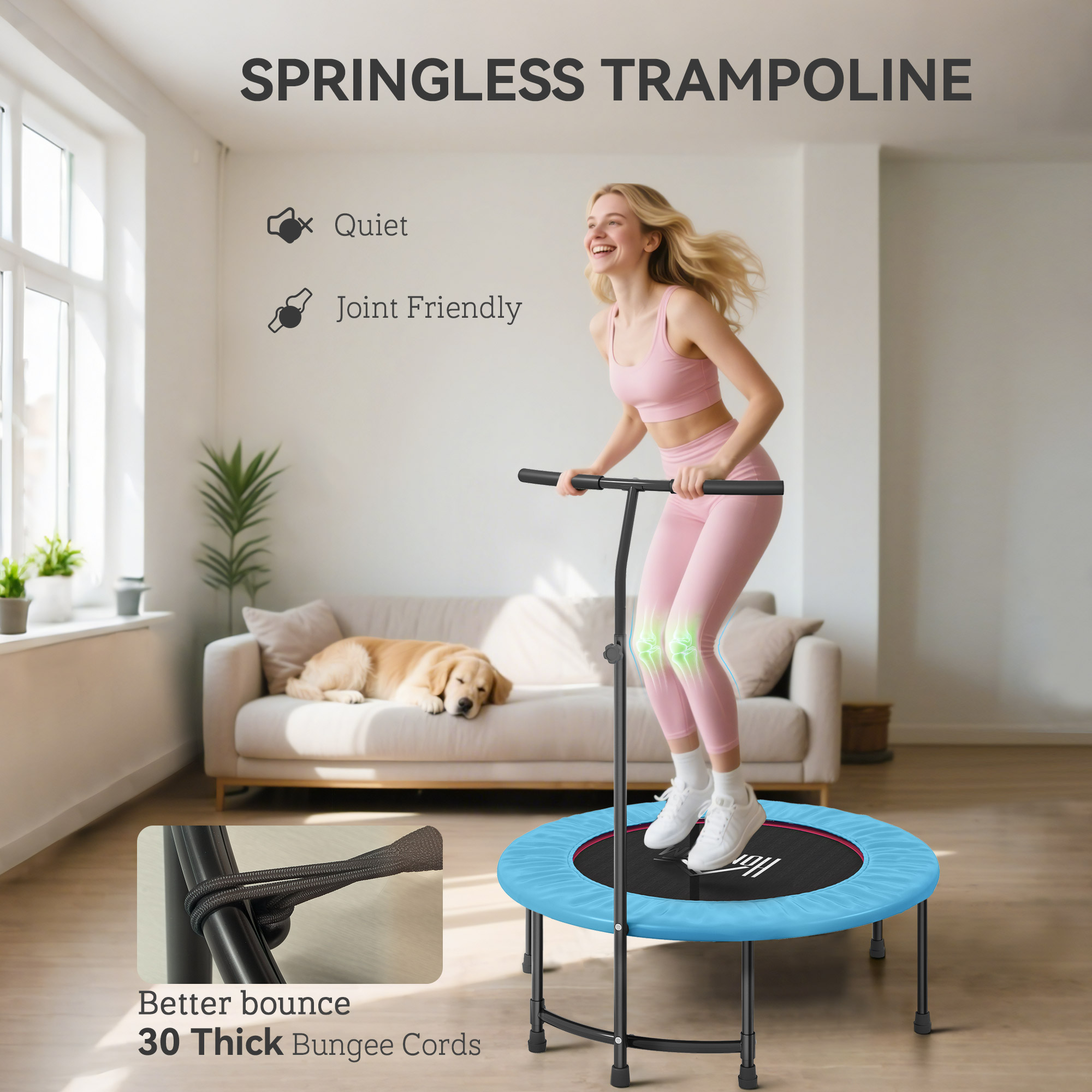 40 Inch Fitness Trampoline With Adjustable Handle, Rebound Mini Indoor Sports — image 3