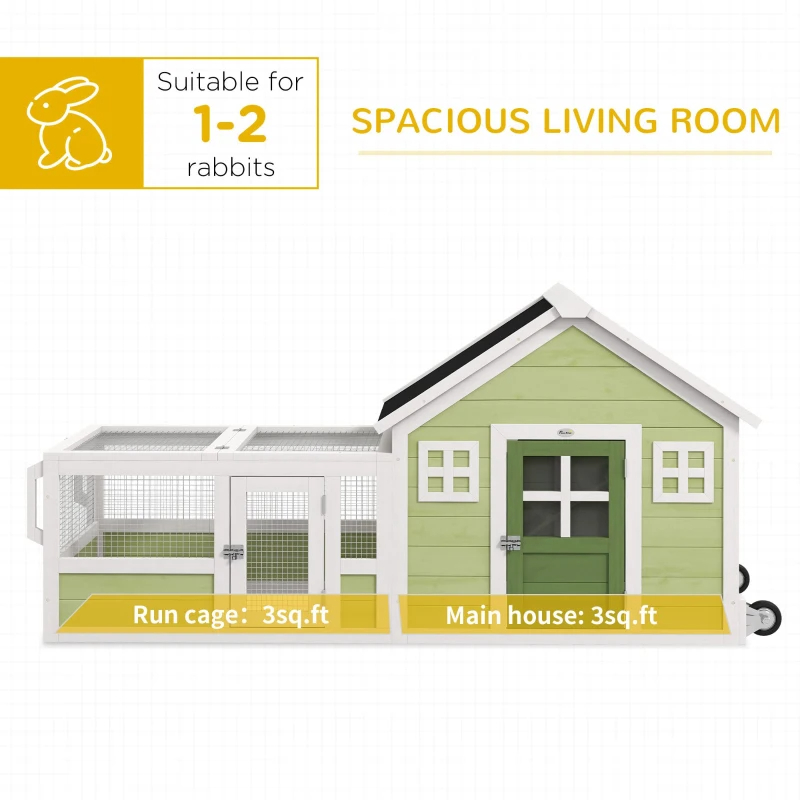 64 Inch Rabbit Hutch With Asphalt Roof, Handle, Wheels, Multicolo