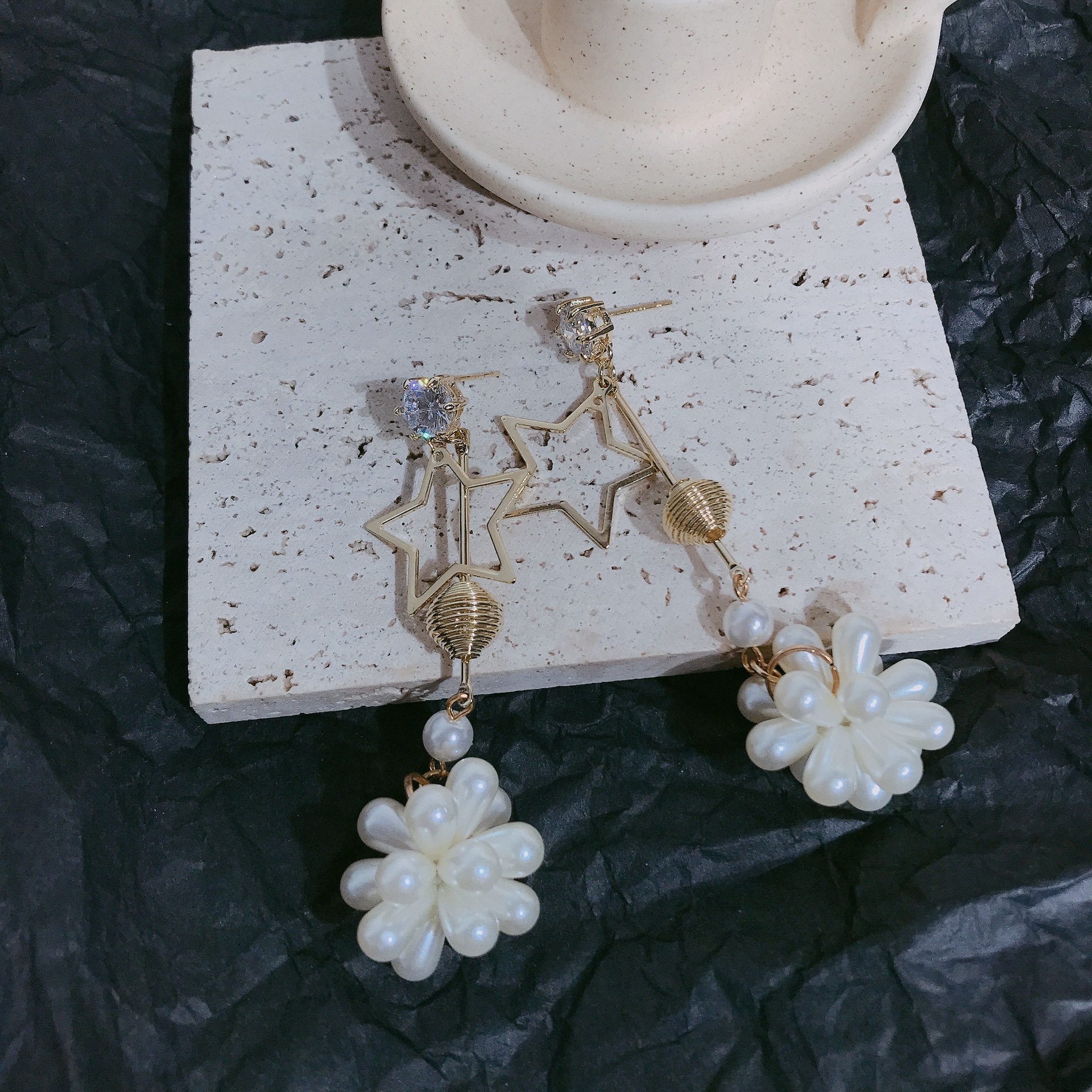 S925 Silver Needle Flower Pearl Earrings