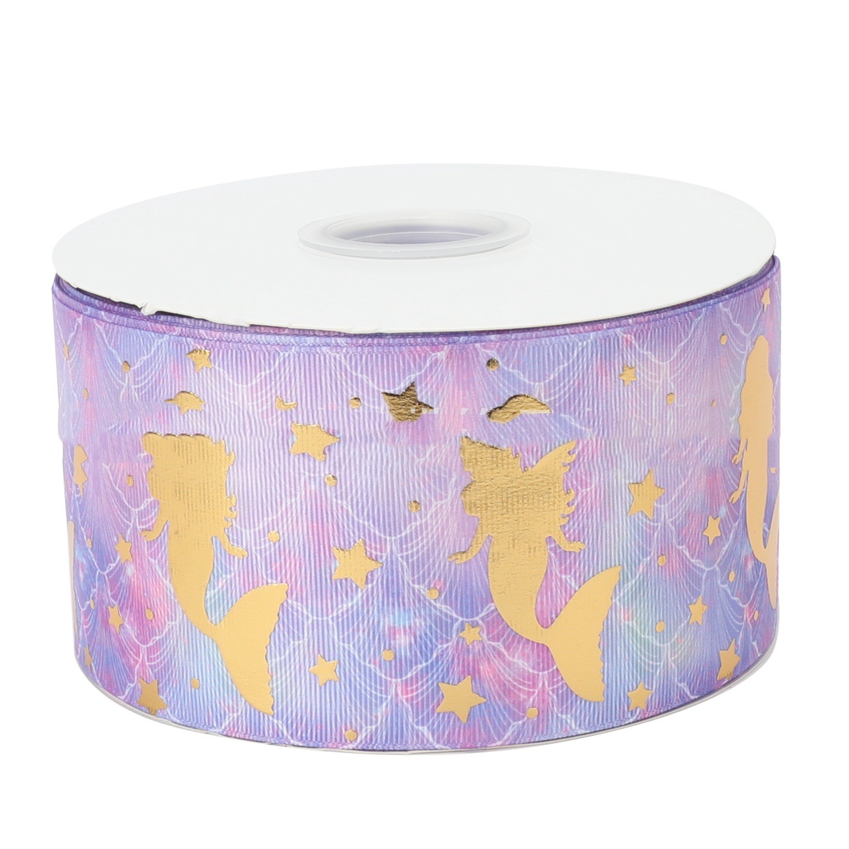 Ink Hot Laser Gold Mermaid Pattern Webbing Satin Ribbon Ribbed Band