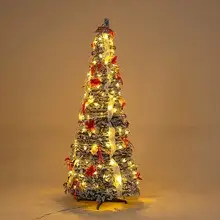 Foldable Telescopic Floor-Standing Green Velvet Christmas Tree With Warm Lights For Holiday Decorations