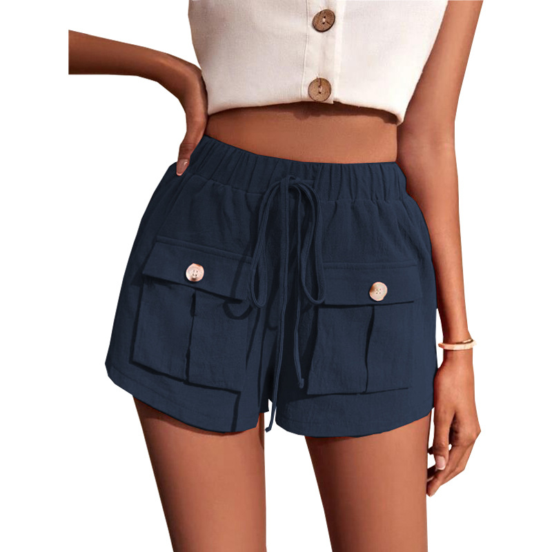 Casual Cargo Shorts With Pocket Loose Drawstring Pants Summer Women Blue - Shop at LoveMi