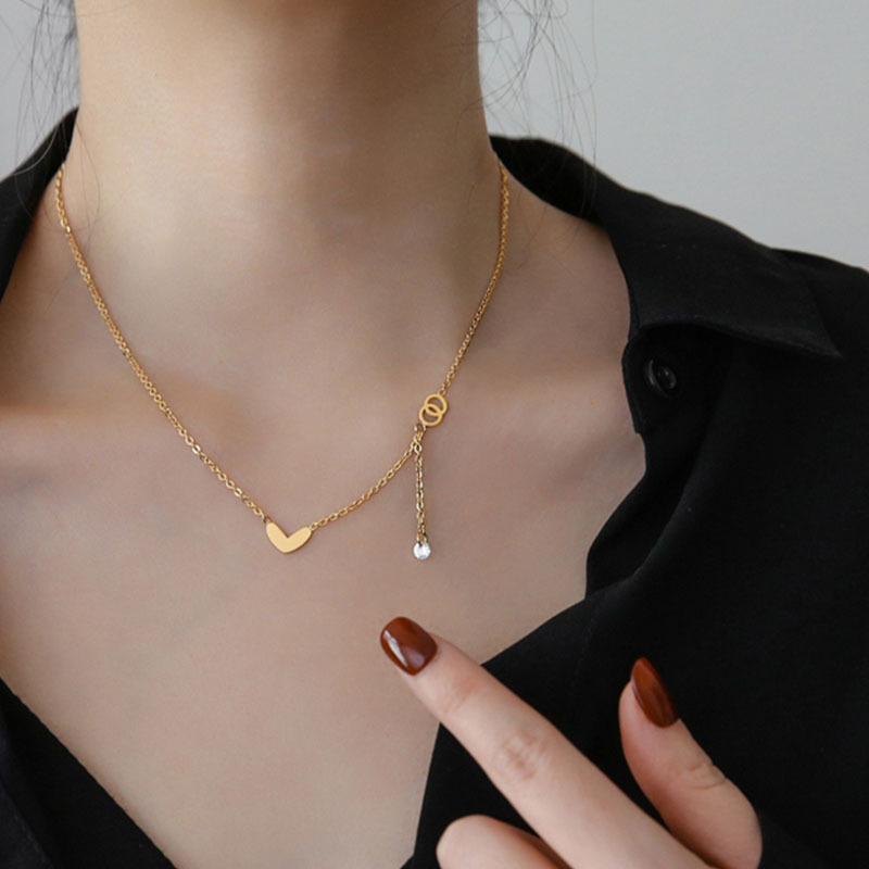 Korean Temperament Love Zircon Tassel Titanium Steel Necklace Female Student Necklace