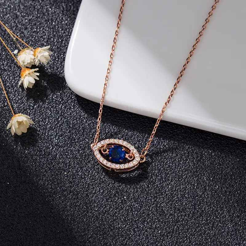 Lucky Blue Eyes Tear Rose Gold Necklace