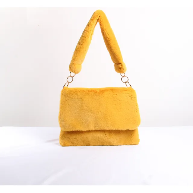 Plush Bag Women Autumn And Winter One shoulder Handbag Yellow - Shop at LoveMi