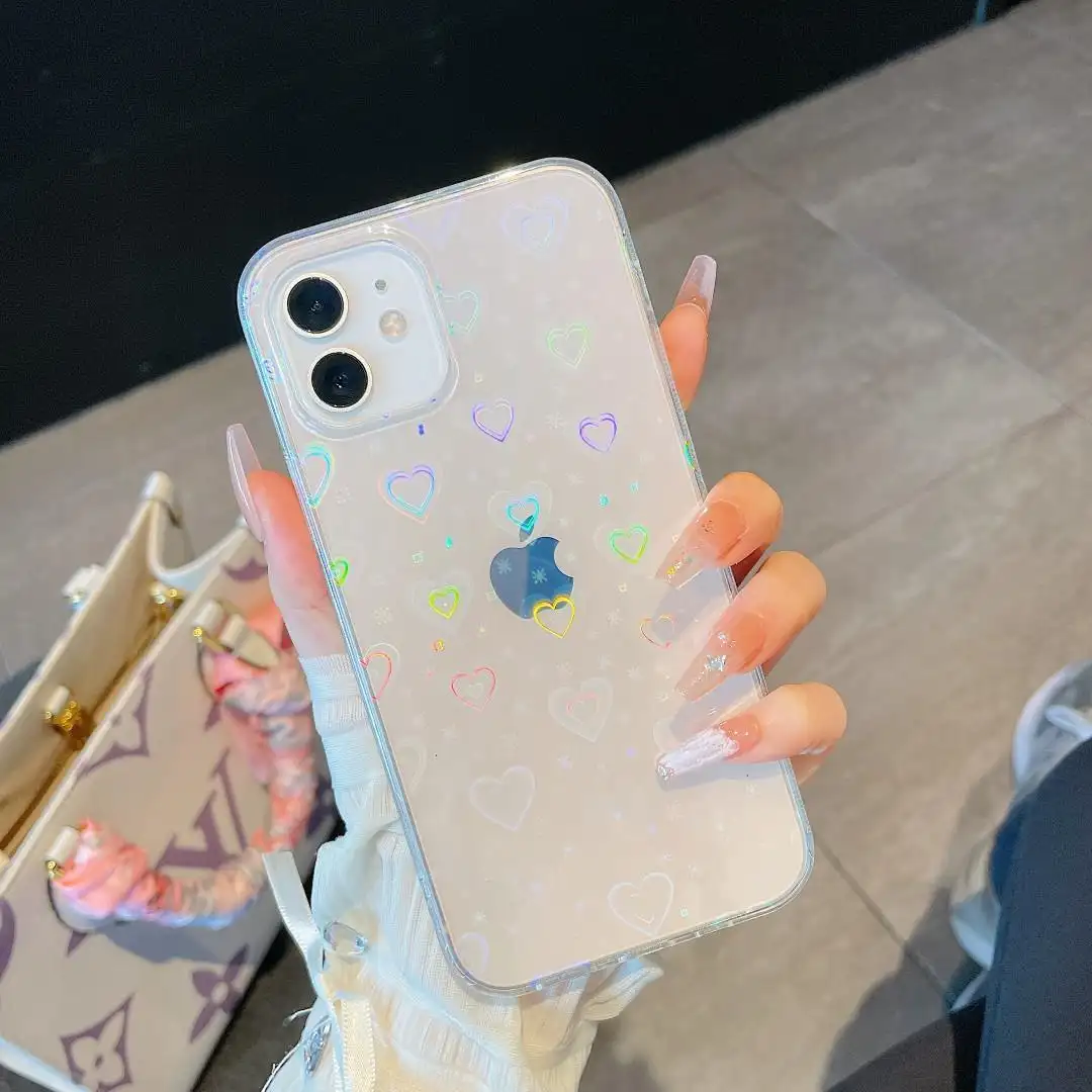 Laser Double Colorful Love Transparent Phone Case