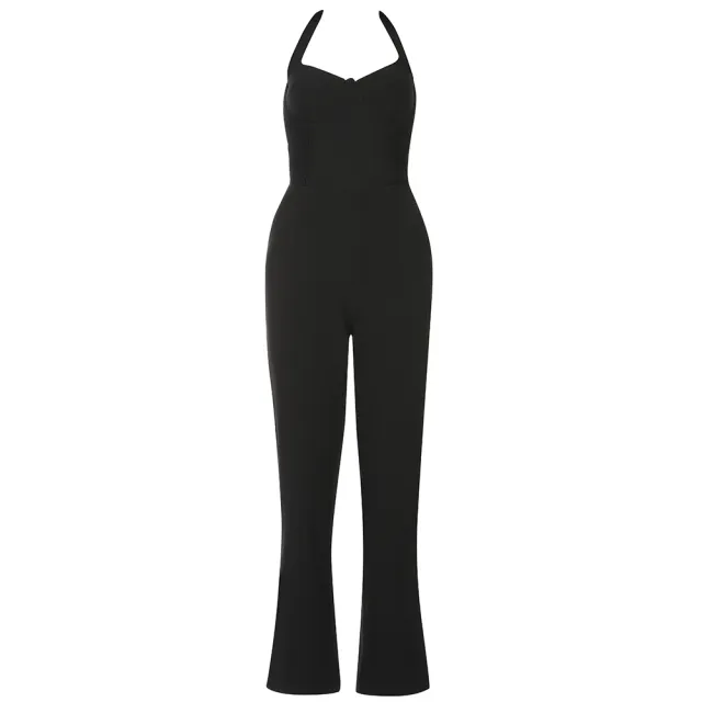 Women's Fashion Long Bodysuit Halter Jumpsuit Black - Shop at LoveMi