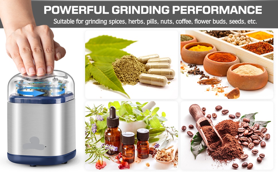 Electric Herb Grinder Fast Grinding Compact Silver TTU Electric Grinder for Herb, Spice, Pollen and Coffee Fast Grinding for Flower Buds, Dry Spices, and Herbs Compact Size (Silver) HIGH-EFFICIENCY GRINDING - Powered by a robust 200W motor running at spee