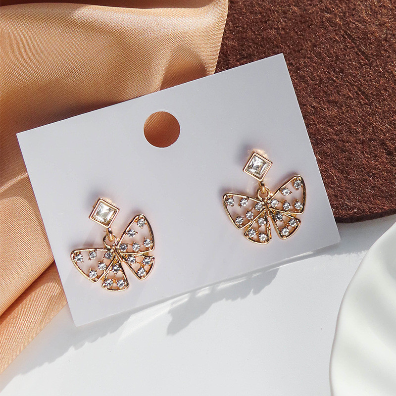 Silver Needle Korea Dongdaemun Rhinestone Butterfly Stud Earrings