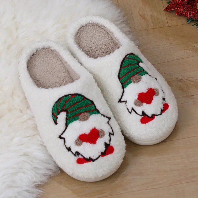 Cute Cartoon Santa Claus Home Slippers Couple Indoor Floor Bedroom Slipper Christmas Warm Shoes Women Men White - Shop at LoveMi