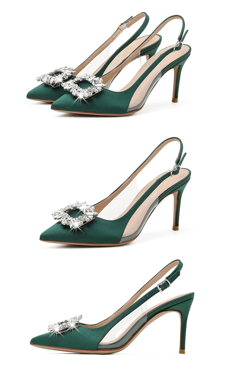 Title 7, Stiletto Heel Satin Rhinestone Square Buckle Cl...