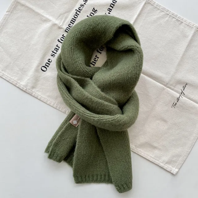 Warm Wool Scarf Women's Korean Style Sweet Version Solid Scarf Autumn And Winter Army Green - Shop at LoveMi