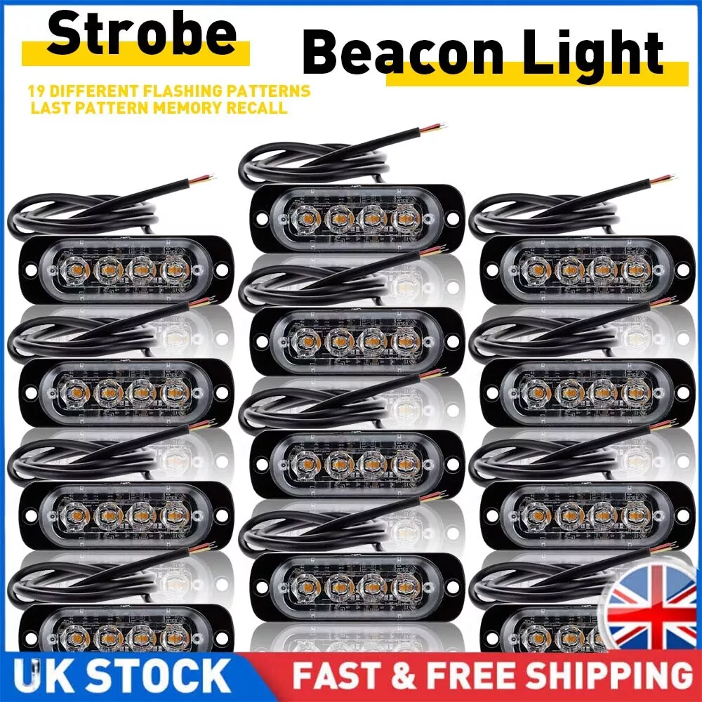 12x 4 LED Recovery Strobe Flashing Truck Beacon Grille Light Lightbar Amber Lamp product image