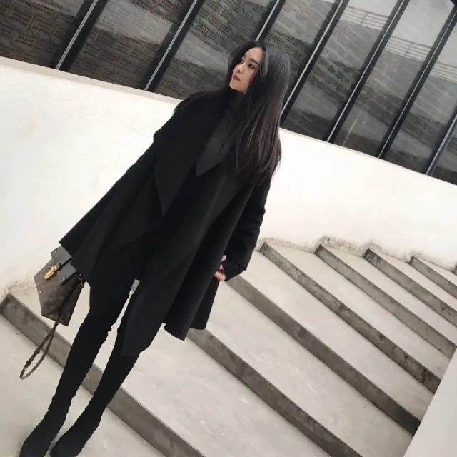 Black Medium Long Irregular Loose Cloak Woolen Coat Black - Shop at LoveMi