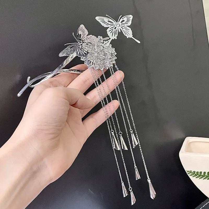 Antique Hairpin Silver Tassel Headdress Jewelry - Twisting Clip