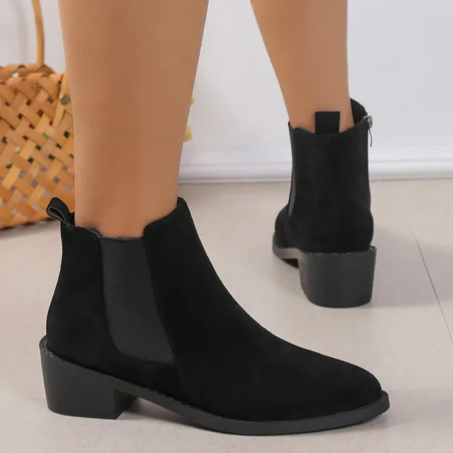 Women's Fashion Ankle Boots With Side Zipper Chunky Heel Boots Slip On Comfortable Solid Color Shoes Black - Shop at LoveMi