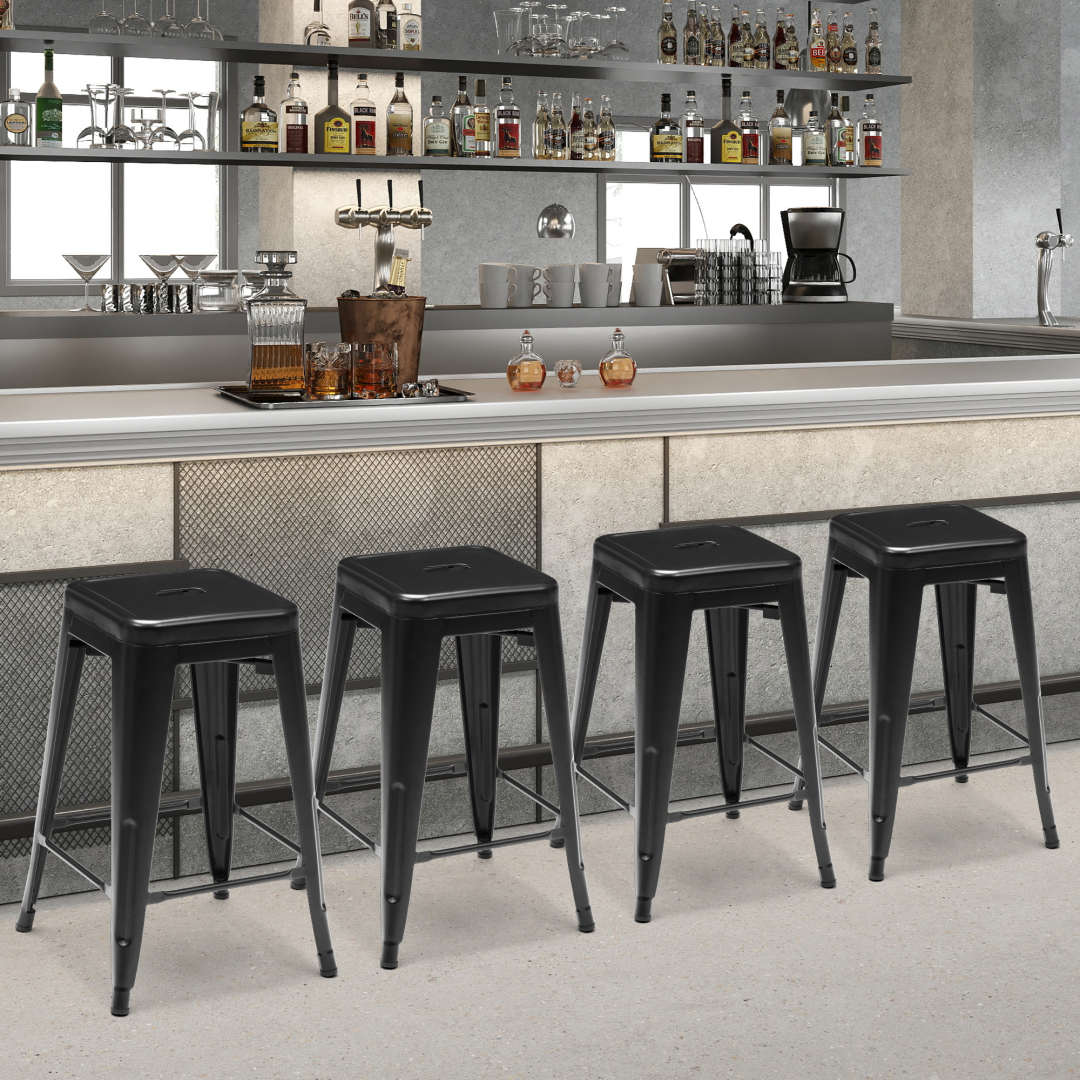 24 Inches Metal Bar Stools Set Of 4, Backless Counter Height Bar Stools For Kitchen, Outdoor Stackable Stools --No Assembly Required