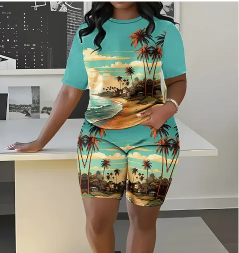 Women'S Two Piece Set Featuring A Stylish Printed T Shirt And Casual Shorts Multicolour - Shop at LoveMi