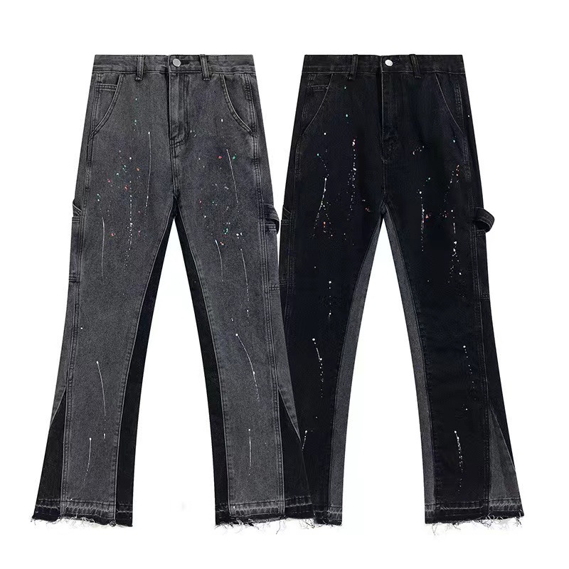 Men's And Women's Loose Ink Splashed Flared Jeans