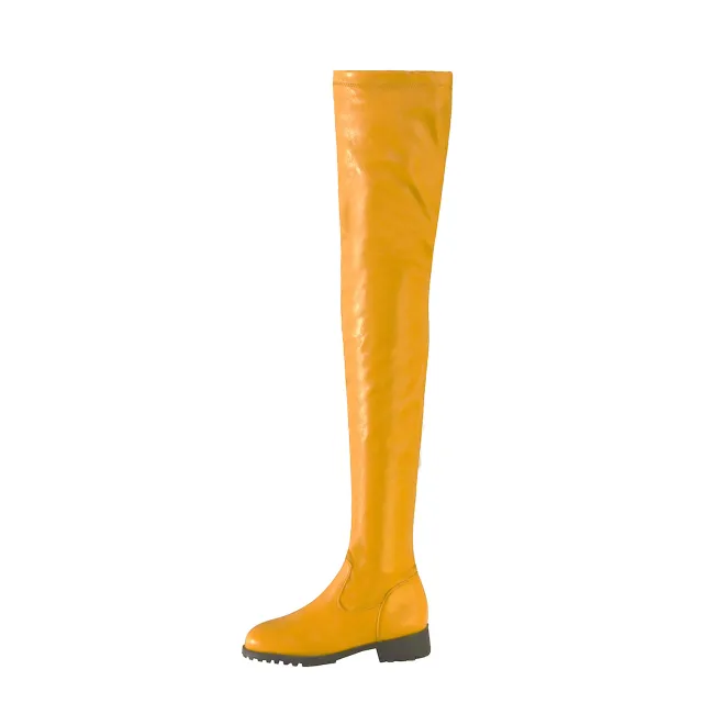 Women Over Knee Elastic Boots Side Zipper Yellow - Shop at LoveMi