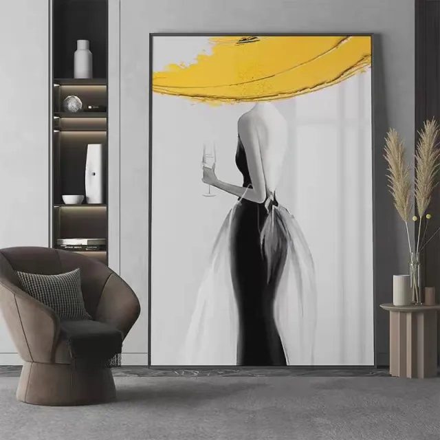 Modern Sexy Woman Yellow Hat Handmade Canvas Oil Painting Abstract Nordic Luxury Artwork Posters Living Room Canvas Wall Aesthetic Home Decor Wit... Without Inner Frame - Shop at LoveMi