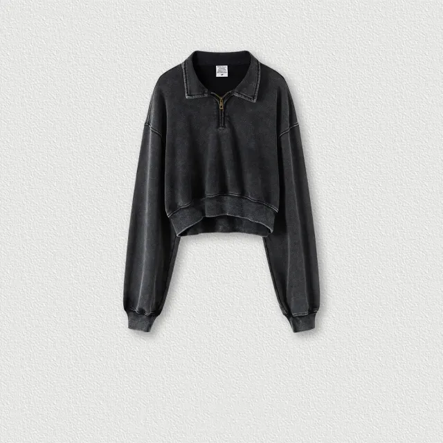 Vintage Washable Lapel Half Zip Short Sweater For Women Fried Snowflake L - Shop at LoveMi