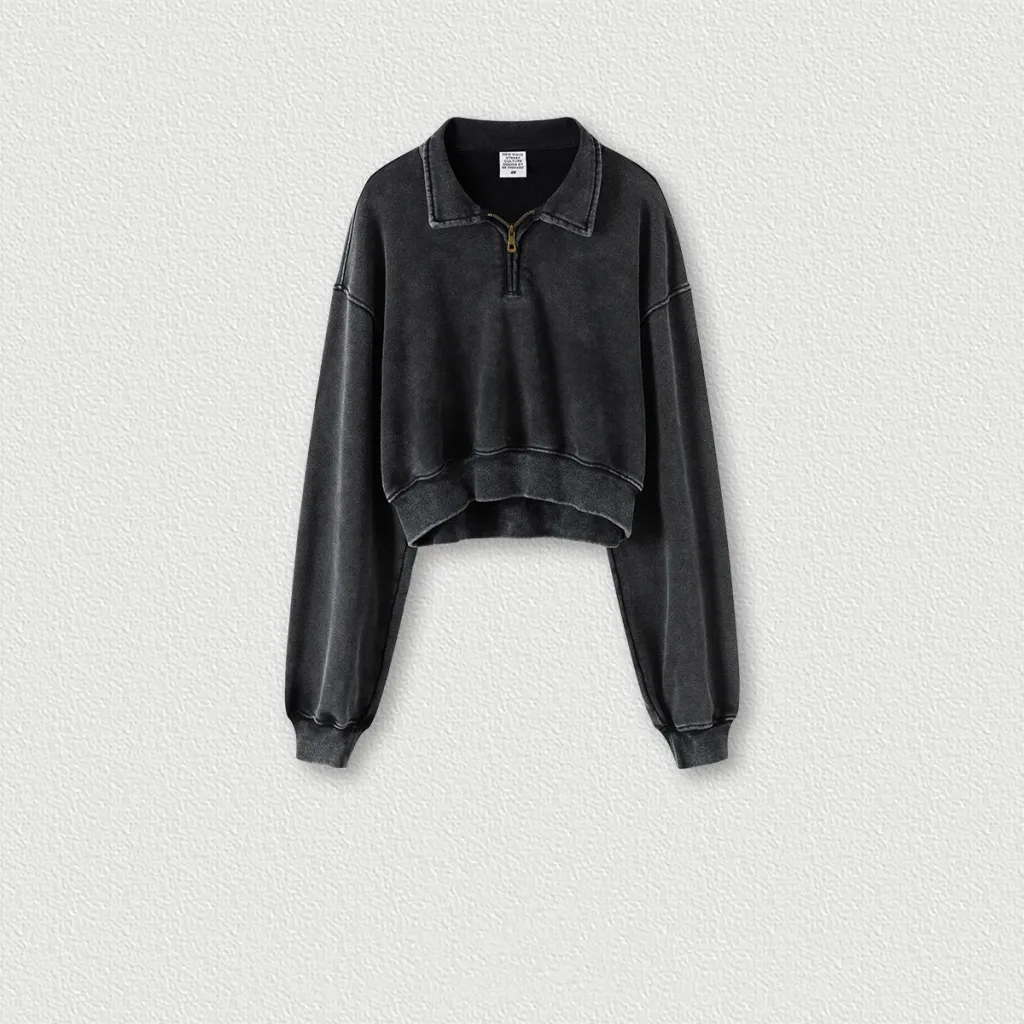 Vintage Washable Lapel Half Zip Short Sweater For Women - Fried Snowflake-L